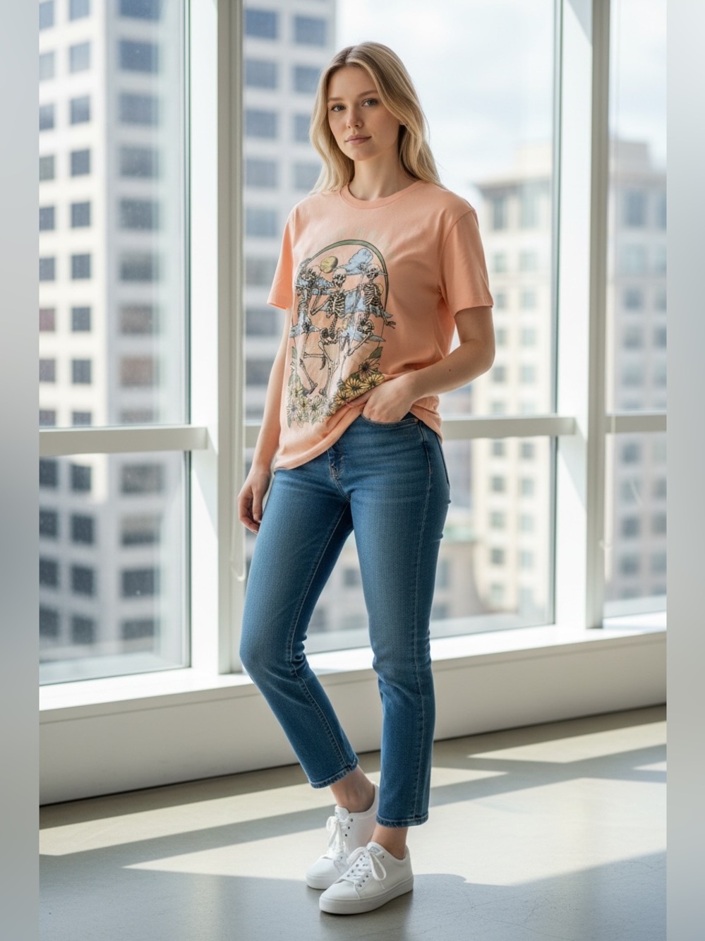 Zoe + Liv Peach Dancing Skeleton Graphic Tee